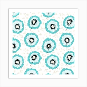 Turquoise Flower Fringes Polka Dot Art Print