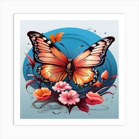 Butterfly And Flowers Art Print