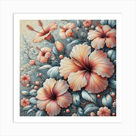 Pattern with Hibiscus flowers 5 Art Print