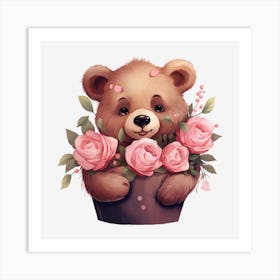 Teddy Bear With Roses 11 Art Print