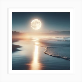 Full Moon Over The Ocean Art Print