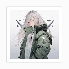 Anime Girl In Green Jacket Art Print