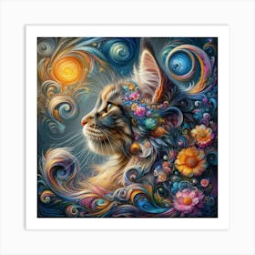 Cat With Flowers 3 Art Print