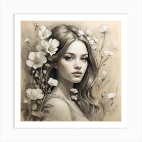 Girl With Flowers 14 Art Print