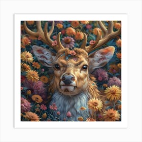 Deer In Flowers Art Print