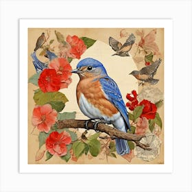 Bird Painting Collage Eastern Bluebird 1 Art Print 3 Art Print