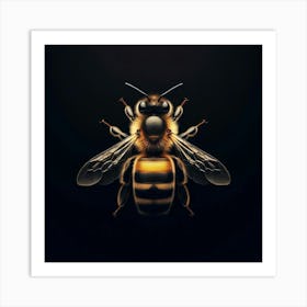 Bee On Black Background 1 Art Print