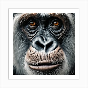 A Close Up Of A Majestic Chimpanzee, Capturing Its Intense Gaze And Powerful Presence Art Print