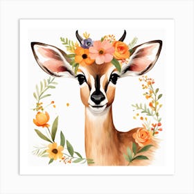 Floral Baby Antelope Nursery Illustration (29) Art Print