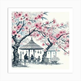 Cherrytrees blooming, watercolour Art Print