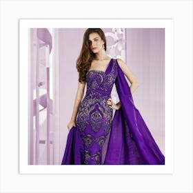 Elegantly Poised Woman Draped In Noble Purple Hues Residing At The Heart Of A Serene Imaginative D Art Print