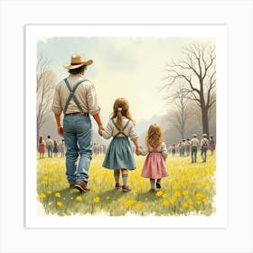 Romanian Families Attending English Spring Festivals, Watercolor Scene 1 Art Print