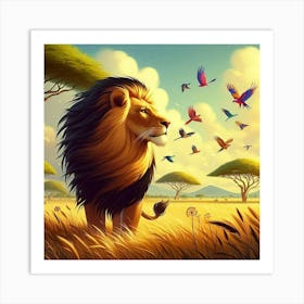 Lion In The Savannah 37 Art Print