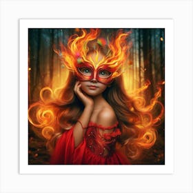 Fire Girl In Red Dress Art Print