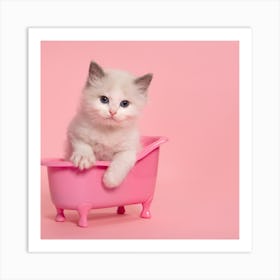 Cute Kitten In A Pink Tub Art Print