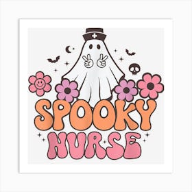 Spooky Nurse Retro Groovy Cute Ghost Halloween School Nurse Art Print