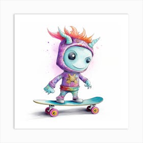 Little Demon Skateboarder Art Print