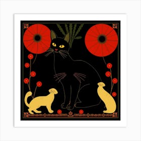 Cat And Poppy Art Print