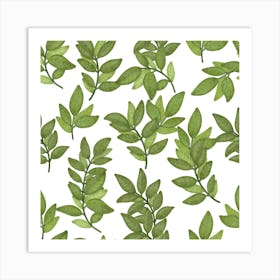 Green Leaves pattern on white background Art Print