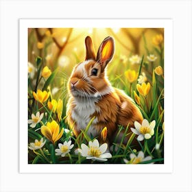 Rabbit Amongst The Crocuses Art Print