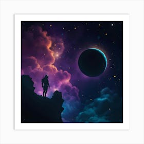 Space Man Standing On The Cliff Art Print