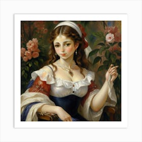 Lady With Roses Art Print