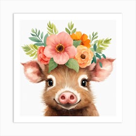 Floral Baby Boar Nursery Illustration (27) Art Print
