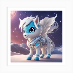 A Super Cute Chibi Zodiac Horse, In The Universe, With Snowwhite Shiny Fur, Happy Smile, Happy Smile (1) 1 Art Print