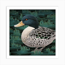 Ohara Koson Inspired Bird Painting Mallard Duck 4 Square Art Print