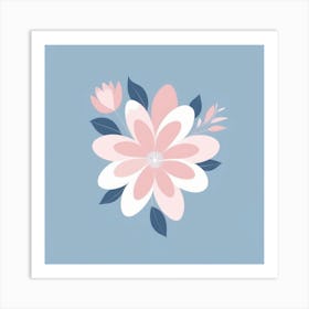 A White And Pink Flower In Minimalist Style Square Composition 78 Art Print