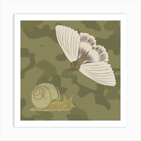 Moth And Snail On Camouflage Art Print