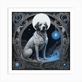 Dog In The Moonlight Art Print