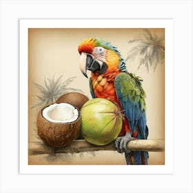 Parrot And Coconut Art Print