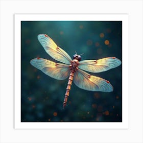 A Mythical Dragonfly With Wings Of Glowing, Fractal Patterns Fluttering Through A Celestial Meadow Art Print