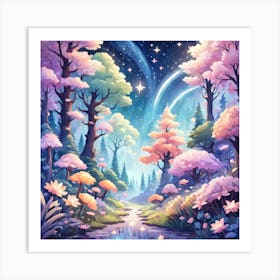 A Fantasy Forest With Twinkling Stars In Pastel Tone Square Composition 401 Art Print