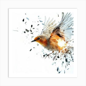 Robin Flying Through Shattered Glass Art Print