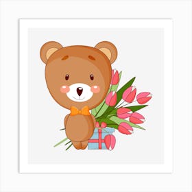 Teddy Bear With Flowers 1 Art Print