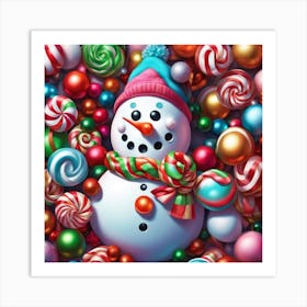 Snowman In Candy Canes Art Print