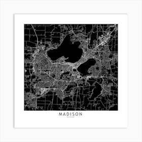 Madison Black And White Map Square Art Print