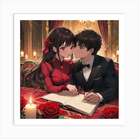 Anime Couple Kissing 1 Art Print