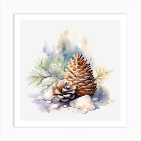 Watercolor Pine Cones Art Print