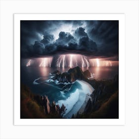 Lightning Over The Ocean Art Print