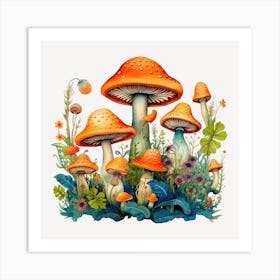 Mushrooms And Flowers 65 Art Print