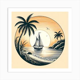 Sailboat At Sunset Art Print