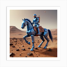 Hombre Y Caballo Robot Cabalgando En La Luna Art Print