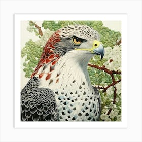 Ohara Koson Inspired Bird Painting Red Tailed Hawk 1 Square Art Print