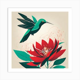 Humming bird And Flower VECTOR ART Art Print