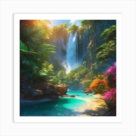 Waterfall In The Jungle 33 Art Print