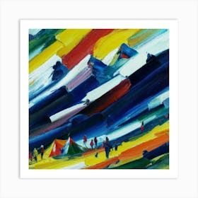 People camping in the middle of the mountains oil painting abstract painting art 20 Art Print