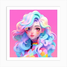 Girl With Colorful Hair Art Print